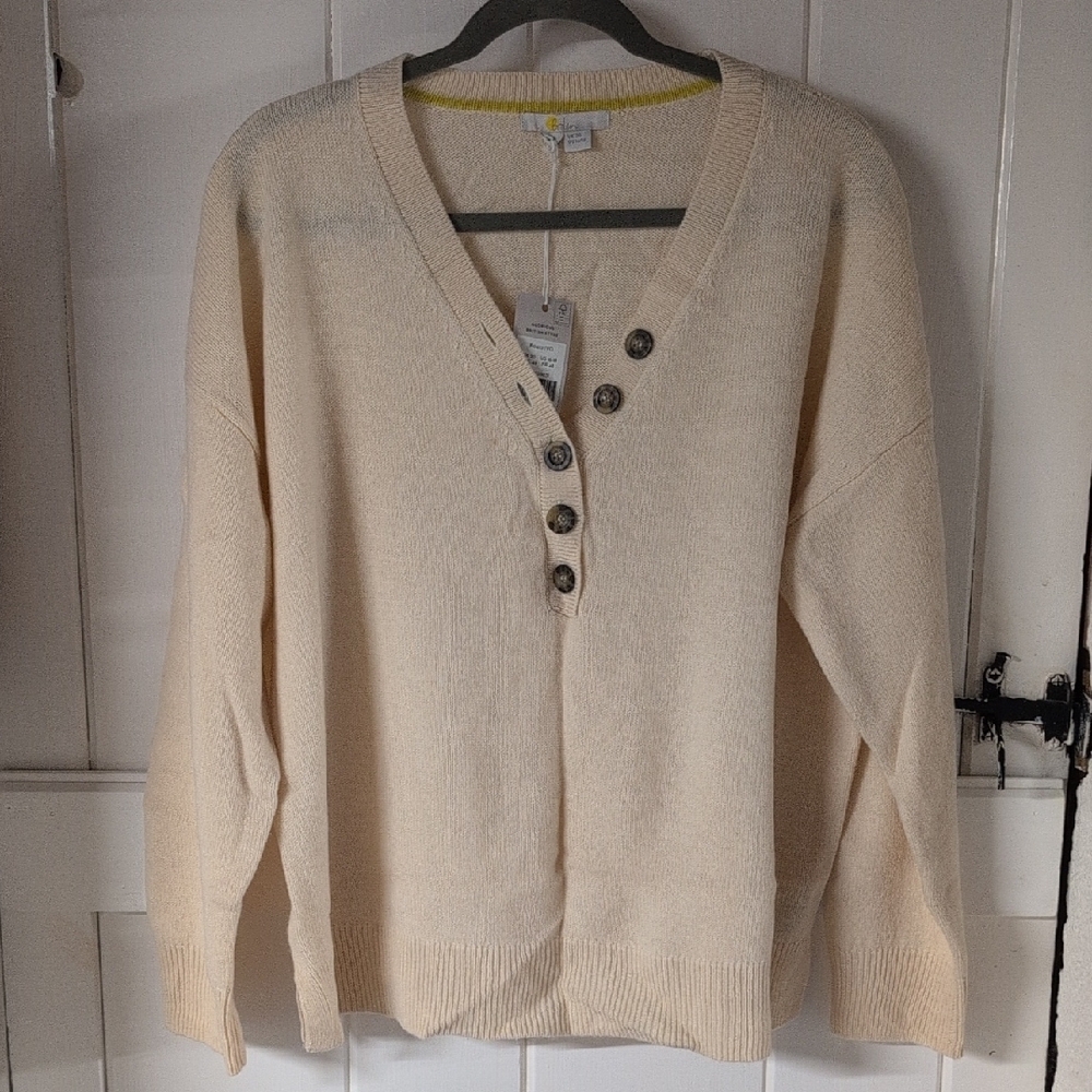 NWT - Boden Cream V-Neck Sweater Soft Knit Relaxed Fit